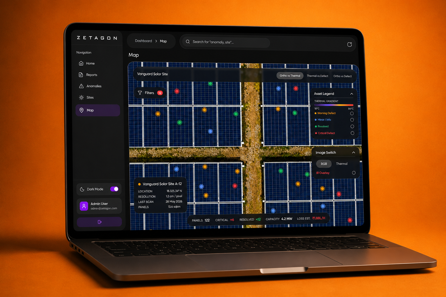 Zetagon geospatial map view — geographical mapping of solar, wind, and battery energy sites